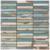 0.7x4 Wood Rectangles Mix Beige Blue Ceramic Mosaic | Quality Carpet Inc.