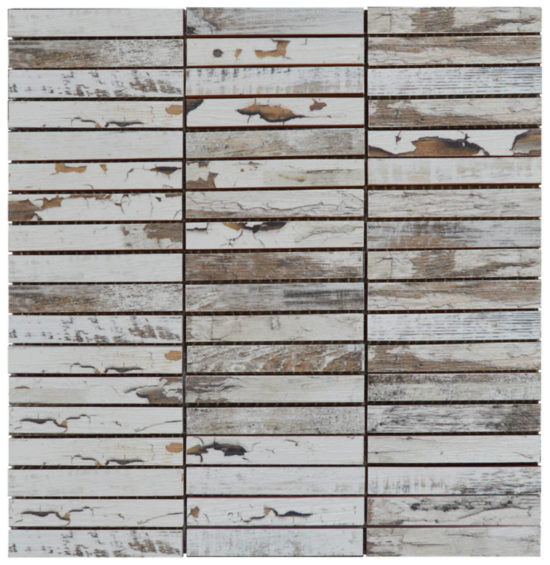 0.7"x4" Wood Rectangles Mix White Grey Ceramic Mosaic | Quality Carpet Inc.