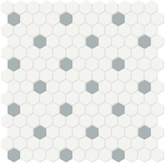 1" White w/ Cloud Blue Matte Hex Mosaic | Quality Carpet Inc.