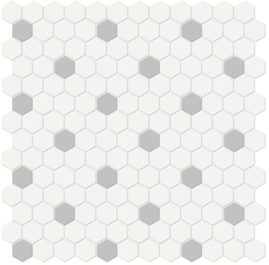 1" White w/ Loft Grey Matte Hex Mosaic | Quality Carpet Inc.