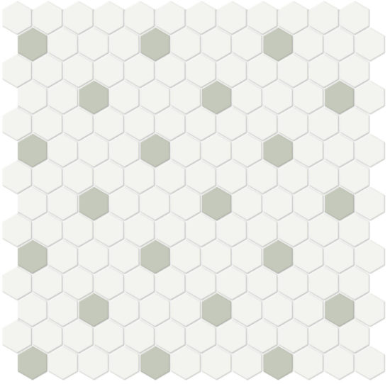 1" White w/ Soft Sage Matte Hex Mosaic | Quality Carpet Inc.