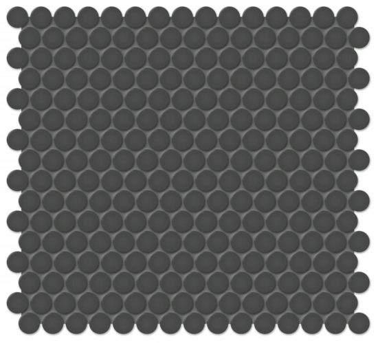 3/4" Retro Black Matte Penny Round Mosaic | Quality Carpet Inc.