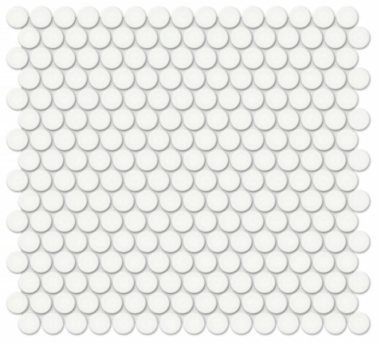 3/4" White Matte Penny Round Mosaic | Quality Carpet Inc.