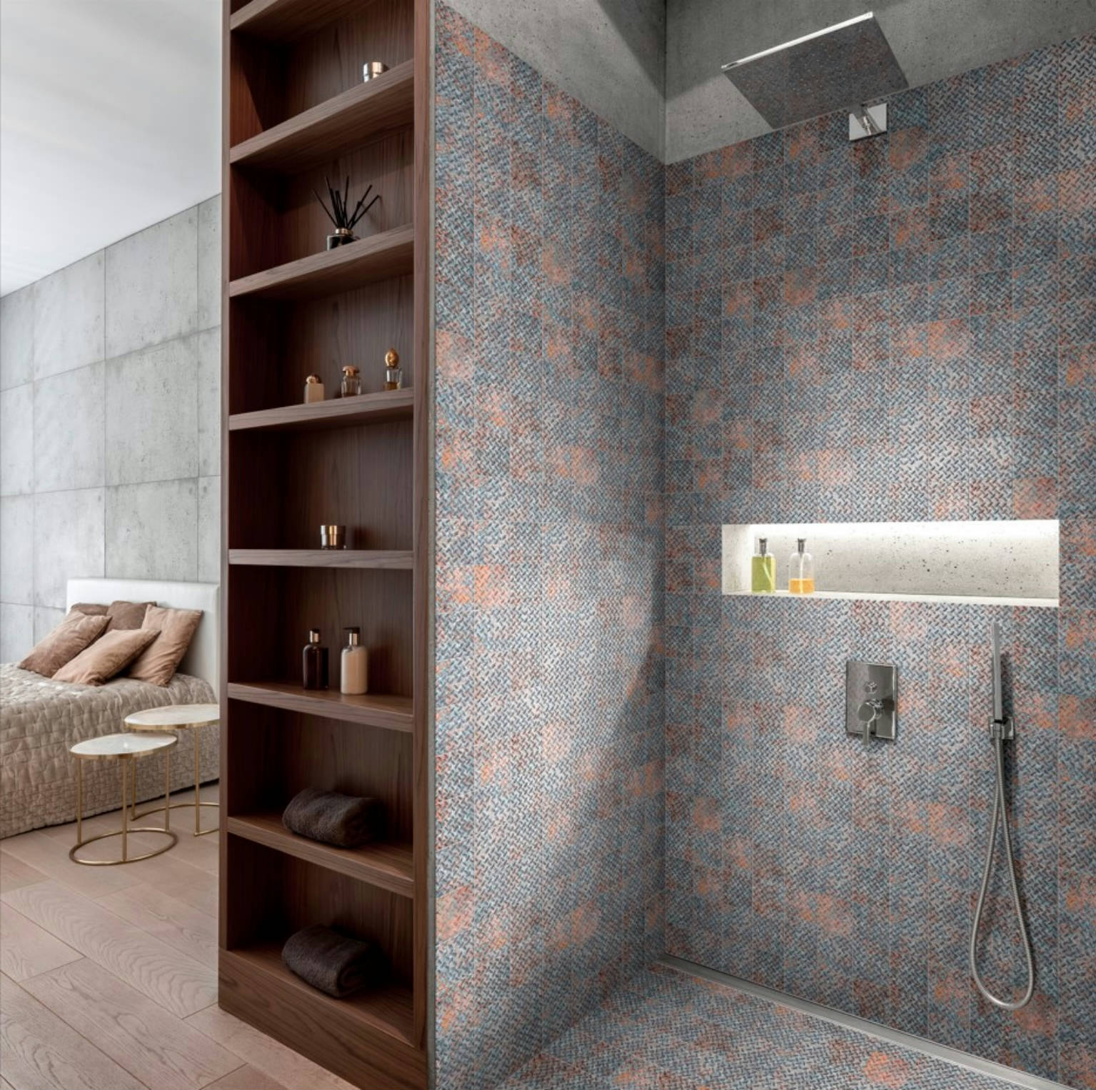 4x4 Rust Industrial Relief Pattern Glazed Ceramic Mosaic | Quality Carpet Inc.
