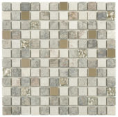 Grey Beige Glass Quartzite And Metal Décor 7/8"X7/8" Mosaic | Quality Carpet Inc.
