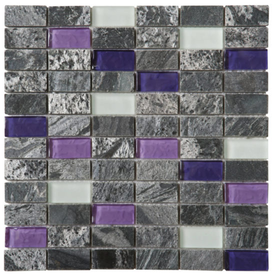 Grey Polished Quartzite Purple & White Glass Mosaic 1"X2" | Quality Carpet Inc.