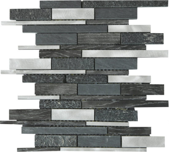 Grey/Black Stone Aluminum Mix Baguette Interlocking Mosaic | Quality Carpet Inc.