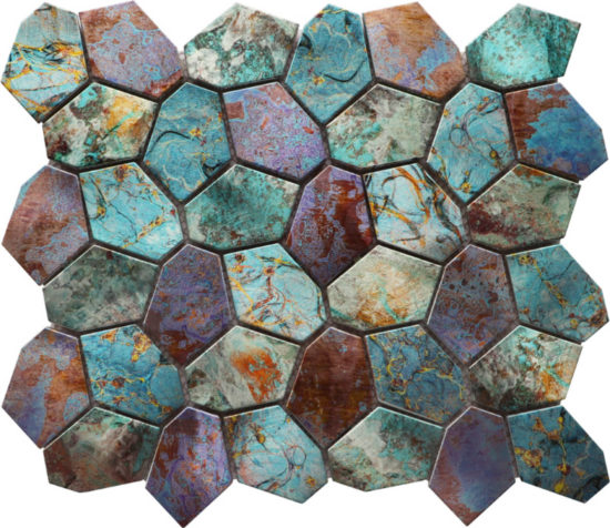 Hexagon Mix Metallic Green Rust Mosaic | Quality Carpet Inc.