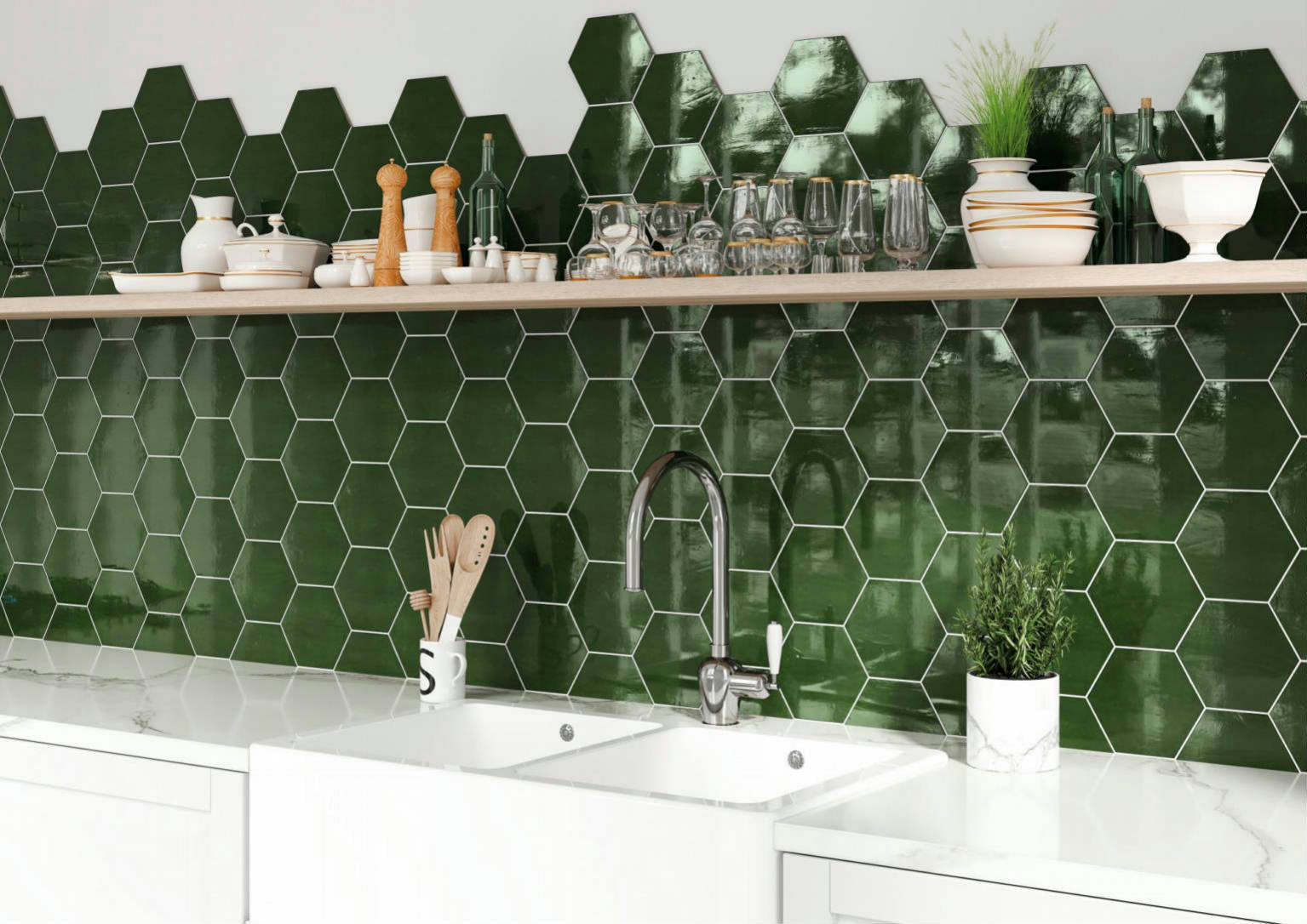 Ronda 5.5X6.3” Green Hexagon | Quality Carpet Inc.