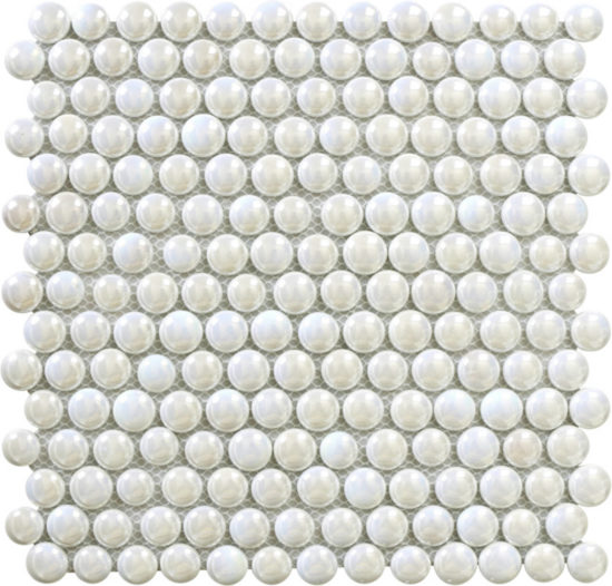 White Penny Round Pebbles Glass Mosaic | Quality Carpet Inc.