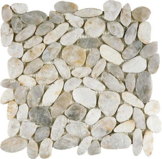 White Sliced Polished Pebble Interlocking Mosaic | Quality Carpet Inc.