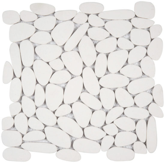 White Sliced Reconstituted Pebble Interlocking Mosaic | Quality Carpet Inc.