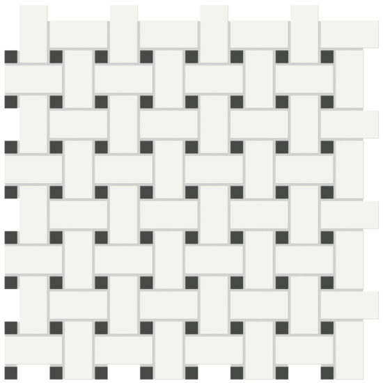 White w/Retro Black Matte Basketweave Mosaic | Quality Carpet Inc.