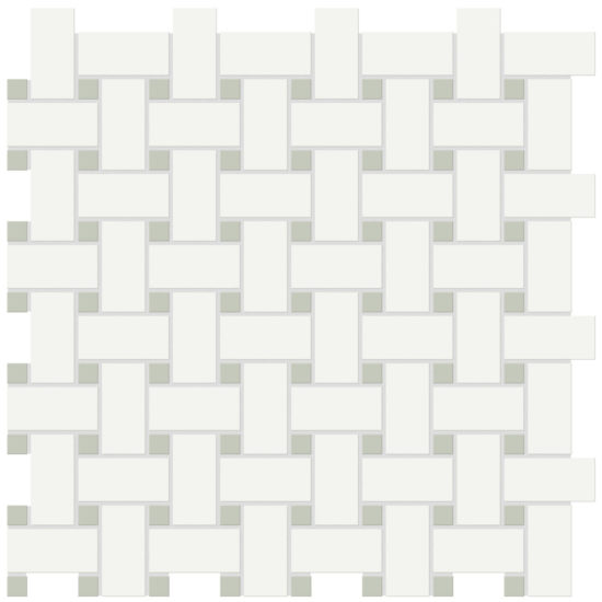 White w/Soft Sage Matte Basketweave Mosaic | Quality Carpet Inc.