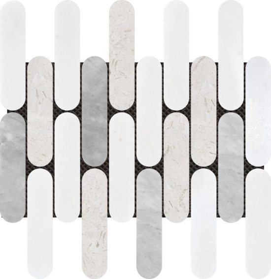 2"x6" Elongated Round White Grey Beige Marble Mix | LA TERRA STONE