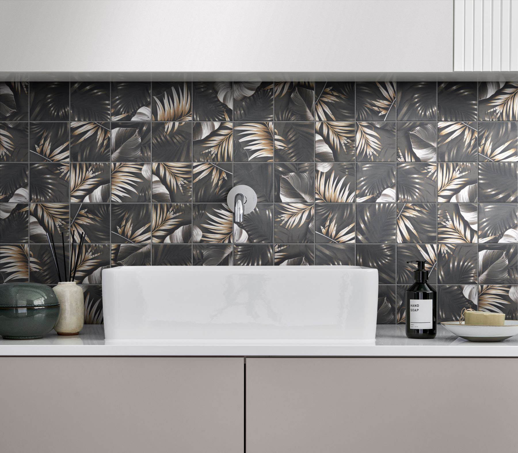 4"x4" Floral Palm Grey Beige Mosaic  | LA TERRA STONE