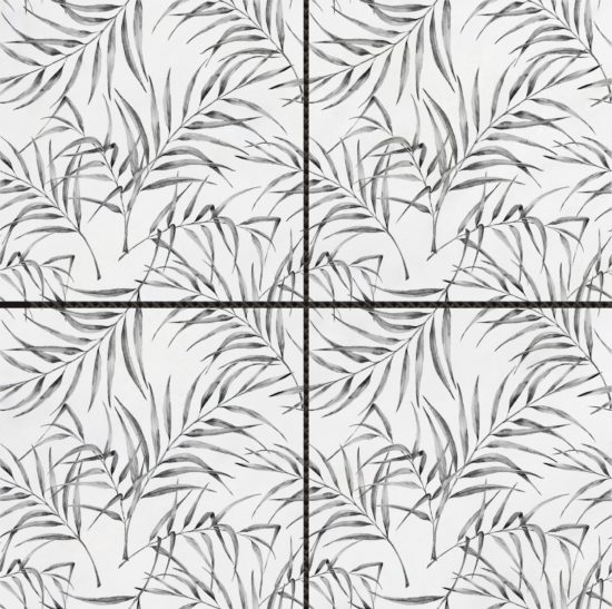 6"x6" Grey Palm Leaf Printed White Marble | LA TERRA STONE