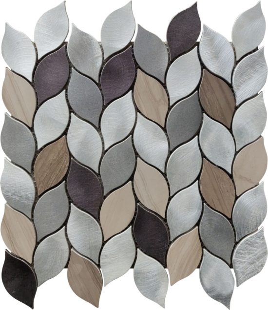 Aluminum & Marble Leaves 19 Grey Brown Mosaic 11"x12" | LA TERRA STONE