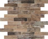 Beige Brown Mix Wood 1.1"x4" Glazed Ceramic Mosaic | LA TERRA STONE