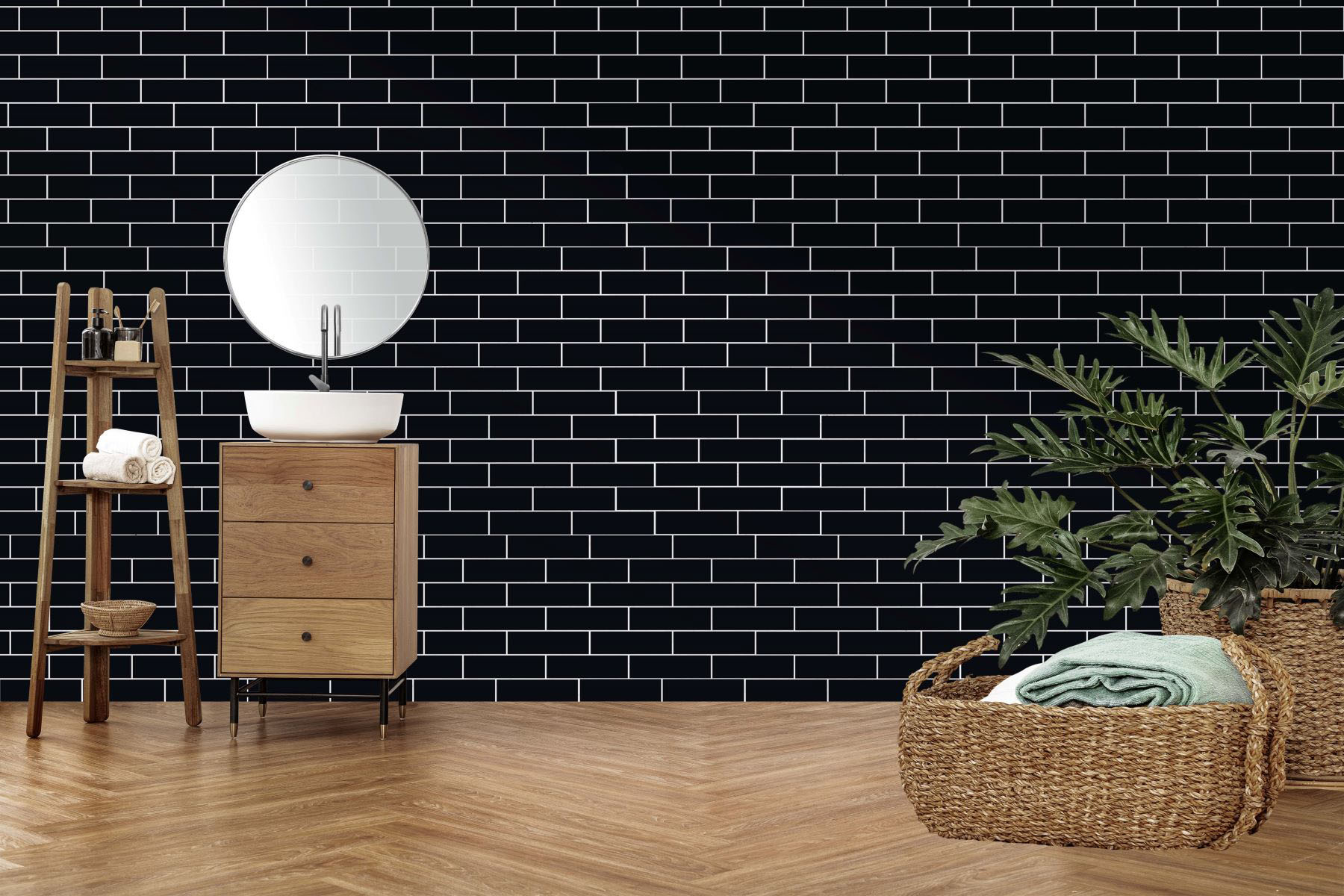 Black Brick Pattern Glossy Glazed Ceramic 2"x6" Mosaic | LA TERRA STONE
