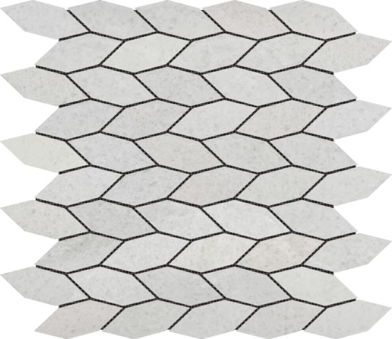 Elongated Hexagon White Grey "Leaves" Mosaic | LA TERRA STONE