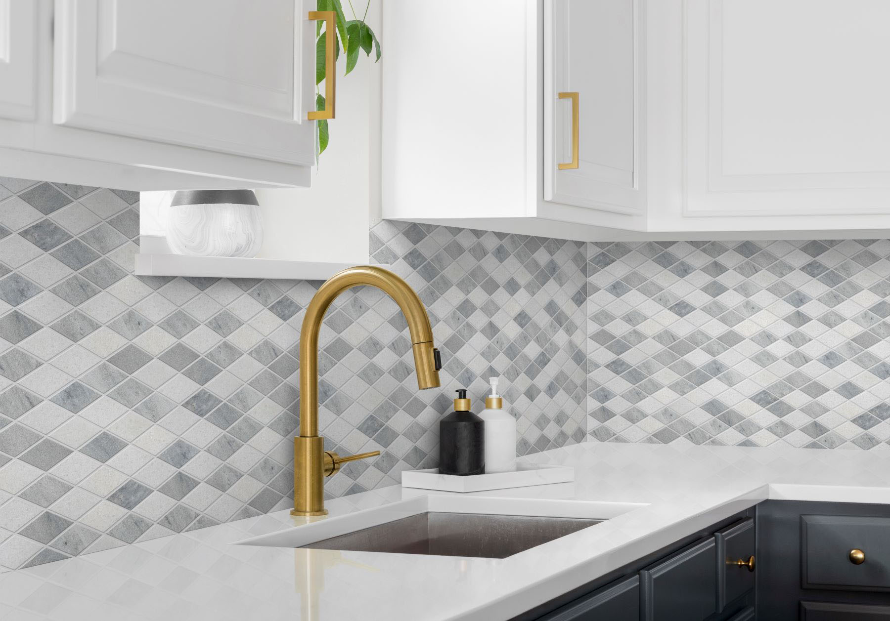 Grey White Multicolor Marble Diamond Honed Mosaic | LA TERRA STONE