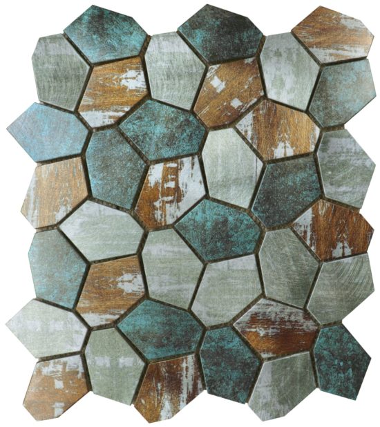 Hexagon Aluminum Mix Green Grey Beige 11.4"x12.2" | LA TERRA STONE