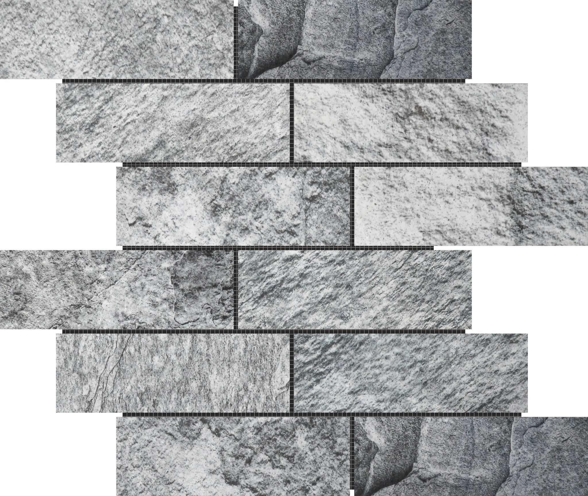 Slate Stone Grey Glazed Ceramic 2"x6" Brick Mosaic