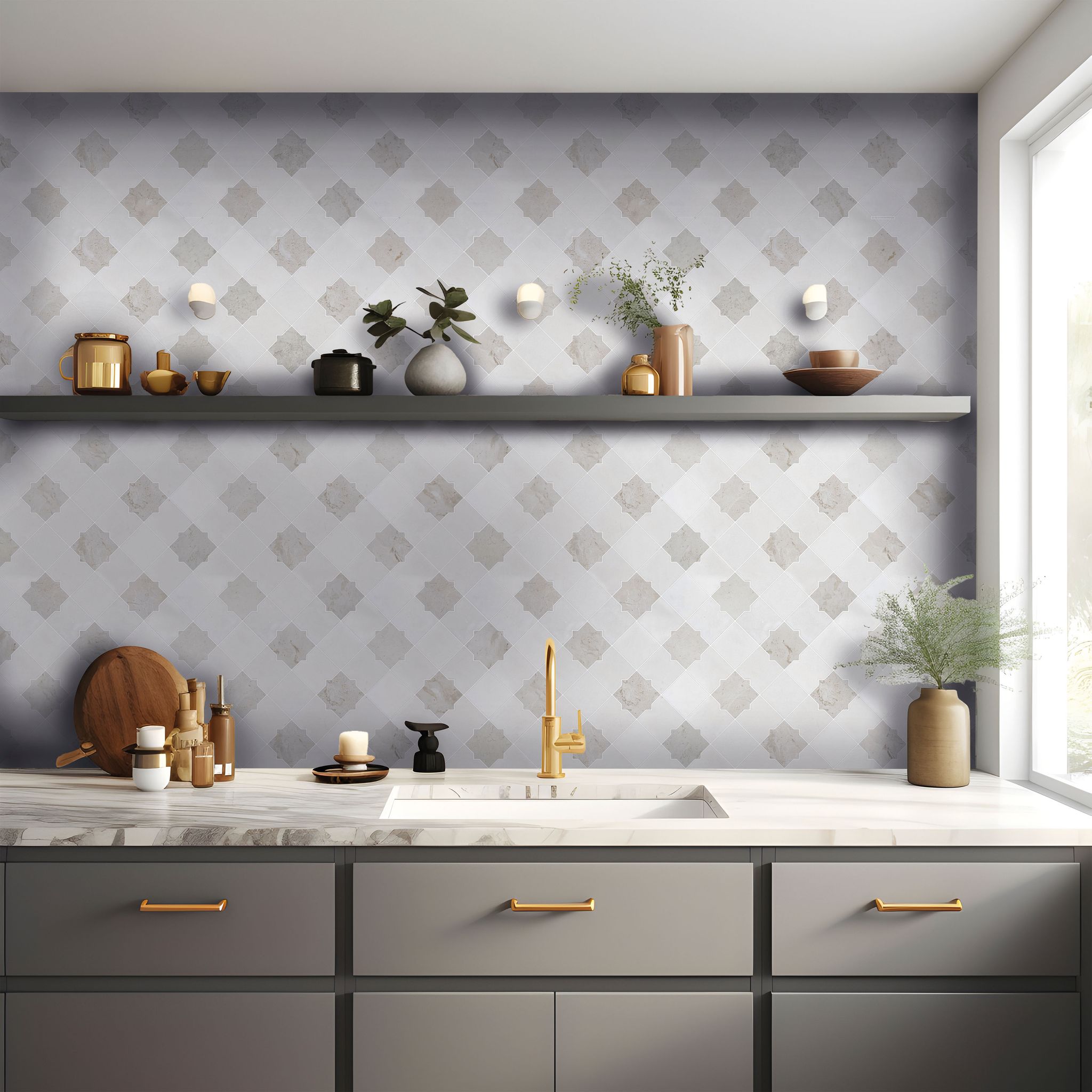 Star & Square White & Beige Mix Marble | LA TERRA STONE