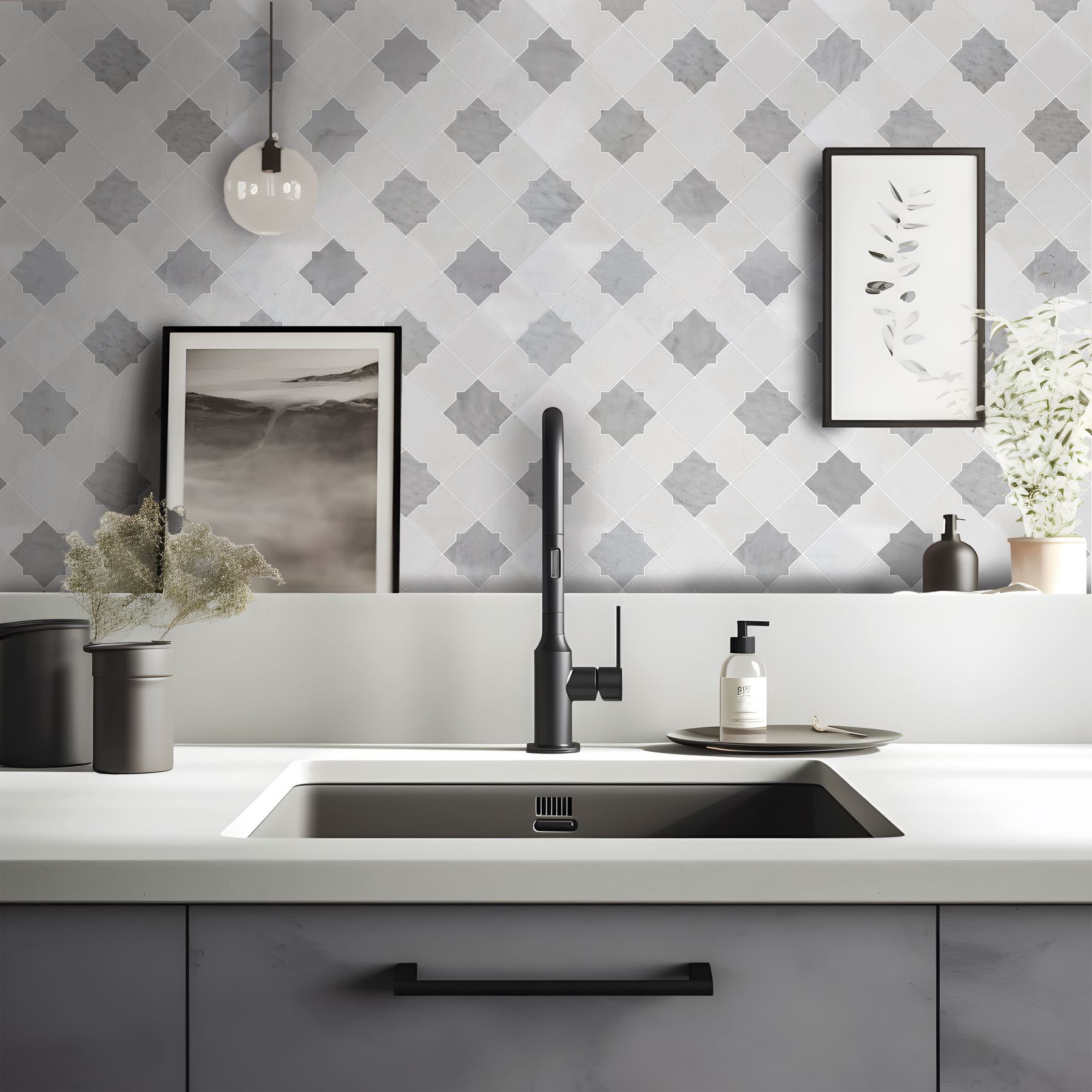 Star & Square White & Grey Mix Marble | LA TERRA STONE