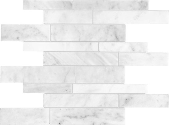 Bianco Venatino Random Strip Polished Mosaic | LA TERRA STONE
